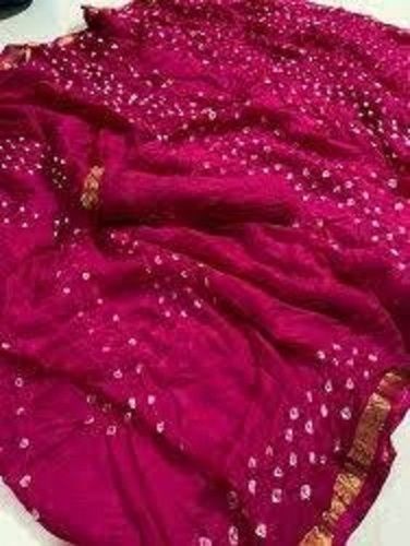 Cotton Dark Pink Soft Fancy Silk With Blouse Piece Breathable Casual Wear Bandhani Saree For Ladies 