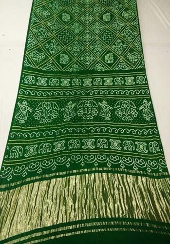 Printed Green Soft Fancy Silk With Blouse Piece Comfortable Casual Wear Bandhani Saree For Ladies 