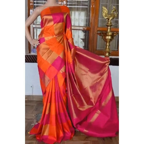 Cotton Party Wear With Blouse Golden And Violet Easy To Wear Bridal Silk Saree For Womens