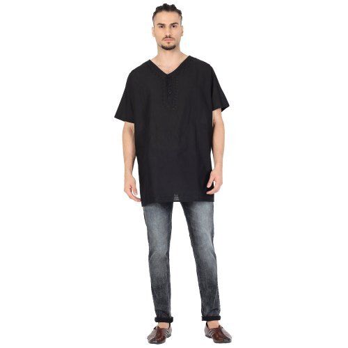 Black Mens Stylish Comfortable And Breathable Half Sleeves Cotton Short Kurta