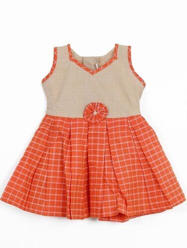 Orange Round Neck Sleeveless Breathable Cotton Prinded Frock For Baby  Age Group: 1-3