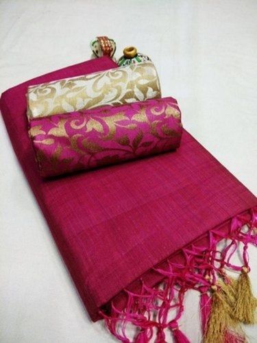 Party Wear Modern Designer Plain Pink Chanderi Cotton Sarees For Women