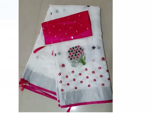 Pink And White Printed Pattern Designer Cotton Ladies Saree