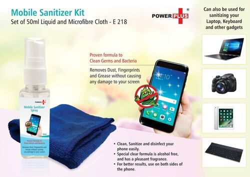 Power Plus Mobile Sanitizer Kit (Set Of 50Ml Liquid And Microfibre Cloth) Application: Industrial