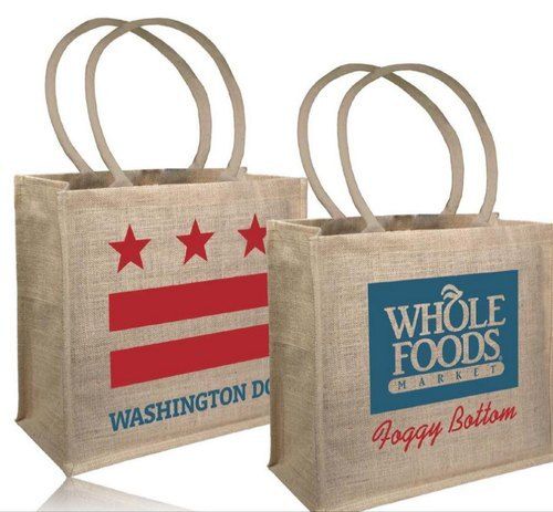 Printed Brown Jute Handle Shopping Bag