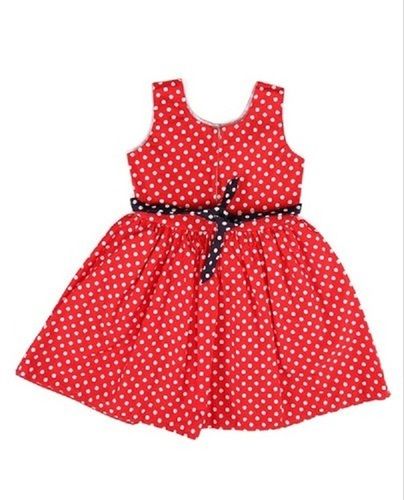 Red Round Neck Sleeveless Breathable Cotton Prinded Frock For Baby  Age Group: 1-3