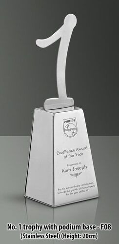 Grey Stainless Steel Number 1 Trophy With Podium Base