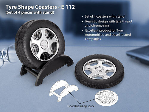 Tyre Shape Coaster Set with Stand (4 Pcs)