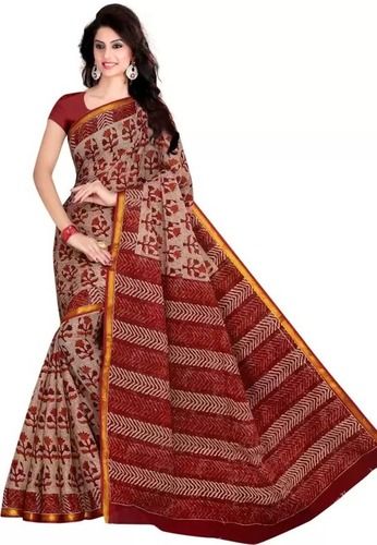 Maroon 100 Percent Comfortable And Breathable Pure Cotton Saree For Ladies Casual Wear 