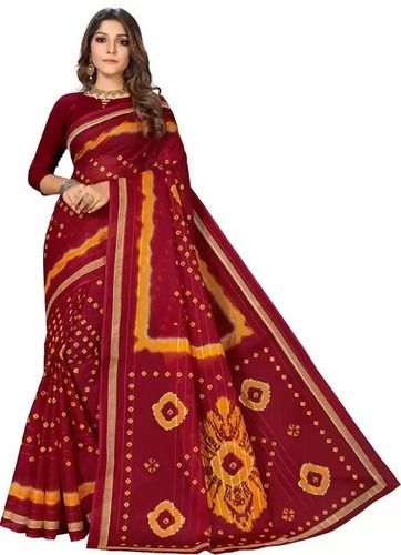 Casual Comfortable And Washable Printed Pure Cotton Maroon Shade Saree For Ladies 