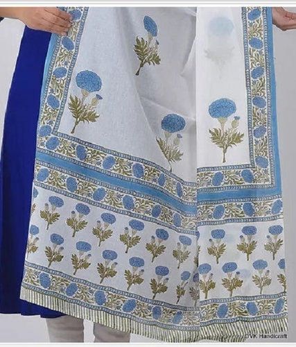 2.3 Meter Length Blue Green And White Printed Cotton Dupatta For Casual Wear Decoration Material: Paint