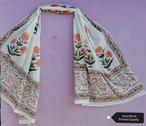 Multicolor 2.5 Meter Length White Printed 100% Pure Cotton Ladies Dupatta For Casual Wear