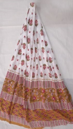 Hand Block Printed Cotton Dupatta - Length 2 Meters, Brown and White Patterned, Soft and Breathable Fabric, Ideal for All Seasons