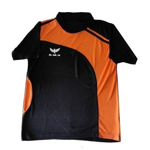 Half Sleeve Polyester Printed Balck And Orange Short Collar Sports T Shirt For Mens  Age Group: Infants/Toddler