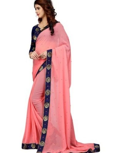 Cotton Silk Pink Printed Georgette Saree For For Weddings Rituals Special Activities And Events