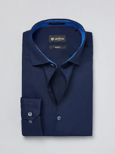 Dark Blue Formal Wear Straight Collar Cotton Fabric Men'S Full Sleeves Shirts Age Group: Adults