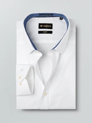 White Plain Casual Wear Straight Collar Button Closure Men'S Full Sleeves Shirt Age Group: Adults