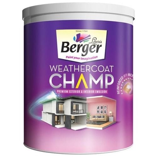 Pack Of 4 Litre 100% Pure Acrylic Smooth Finish Weather Coat Champ Berger Paint Application: Interior Walls