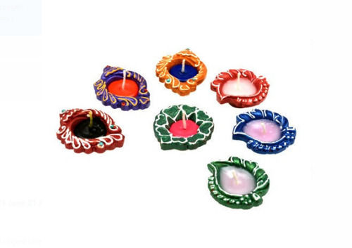 Leaf Floral Design Decorated Multi Colored Diwali Clay Diya