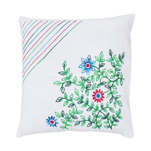 White And Green Light Weight Comfortable Skin Friendly Printed Cotton Square Cushion Cover