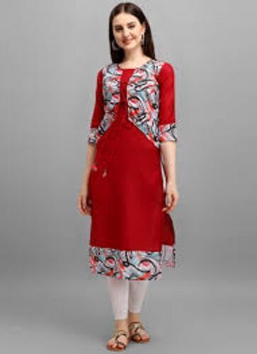 Stylish And Comfortable To Wear Casual Fashion Tends Designed Long Sleeve Red Cotton Kurtis For Woman