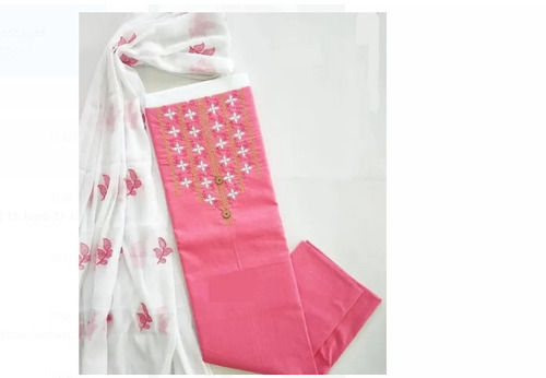 White And Pink Printed Washable Cotton Unstitched Fabric