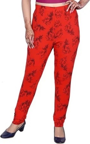 1 फिट वॉशेबल रेड कलर प्रिंटेड सॉलिड स्ट्रेट कॉटन लेडीज़ लेगिंग डेकोरेशन का पैक: पेंट