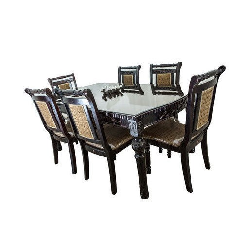 Black Rectangular 6 Seater Teak Wood Dining Table Set
