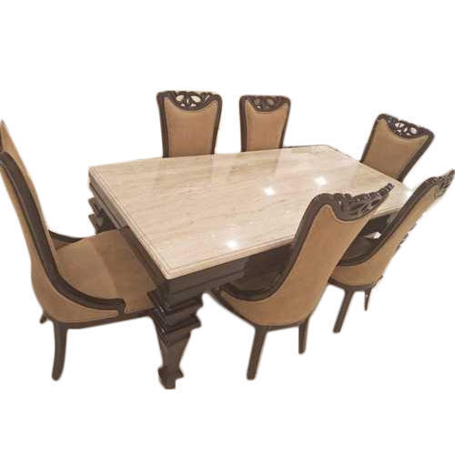 Machine Made Brown Rectangular 6 Seater Wooden Dining Table Set