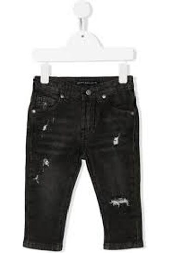 Girls Black Acid Wash Side Hanging Belt Loop Straight Jeans