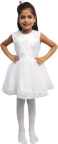 Different Color Available For Functions And Birthday Beautiful And Attractive Round Neck Sleeveless White Frocks For Girls