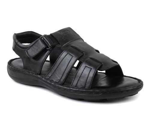 Black Leather Sandal Rubber Outsole Material Design For Men'S