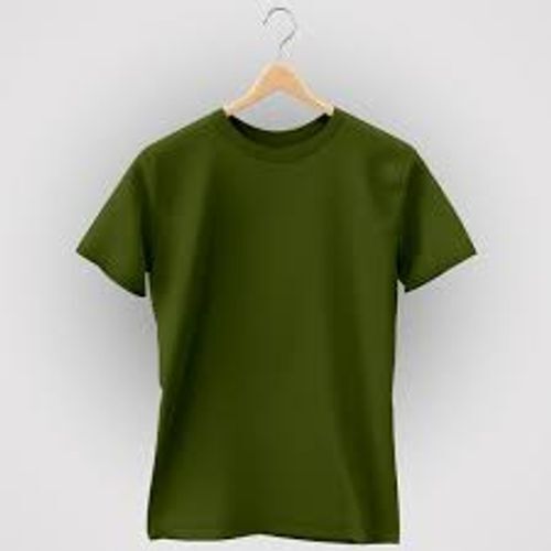 Short Sleeve Round Neckline Stylish And Comfortable Plain Green Cotton Mens T-Shirt