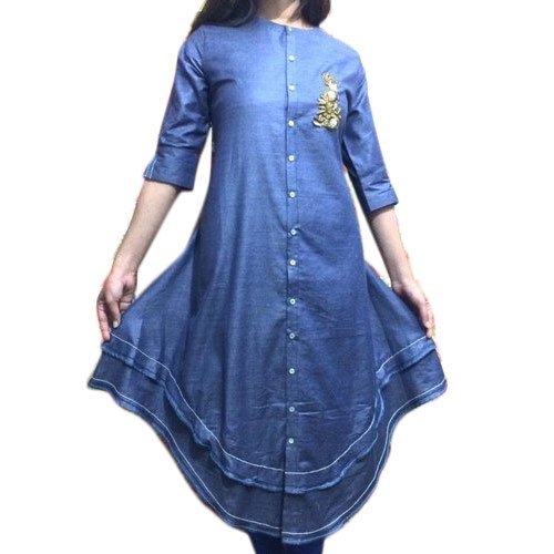 Blue Casual Wear 3-4Th Sleeve Designer Lenin Kurti For Women