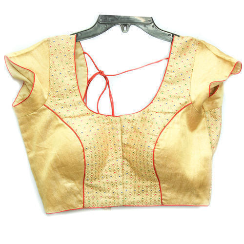 Golden Yellow Wedding Wear Half Sleeves U Shaped Neck Fashion Blouse