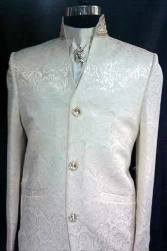 Mens Party Wear Regular Fit Long Sleeves White Indo-western Designer Suit