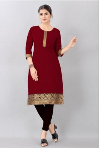 Indian Red Designer Breathable And Comfortable Cotton Ladies Suit For Casual Wear