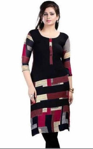 Women Beautiful Comfortable Light Weight Skin Friendly Black Printed Kurti Decoration Material: Laces