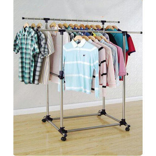 Double Pole Telescopic Garment Display Stand With Polished Finish