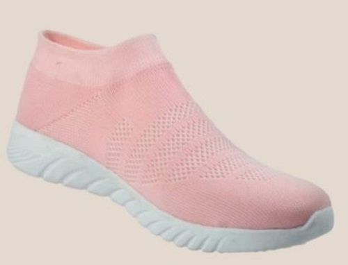 Washable Fashionable And Comfortable Light Pink Knit Walking Slip On Sneakers For Women