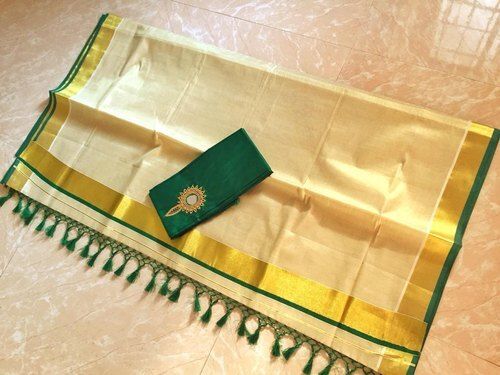 Cotton Golden Traditional Elegant Beautiful And Breathable Avanthika Tissue Linen Saree