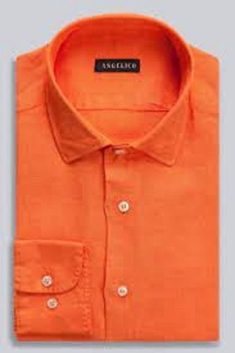 Breathable Orange Plain Full Sleeve Formal Wear Collar Neck Cotton Men'S Linen Shirts