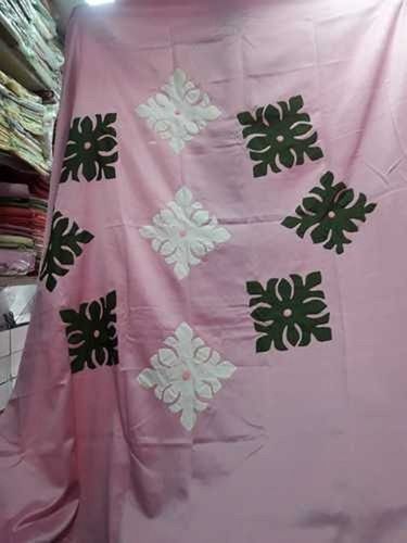 Pink Printed Floral Design Square Shape Soft And Smooth Cotton Breathable Applique Bed Cover
