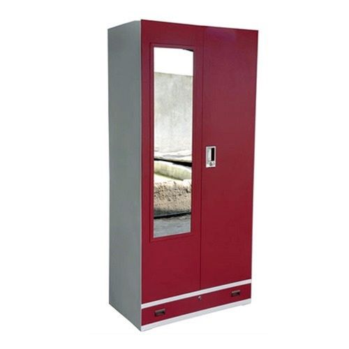 Machine Made Rustproof Steel Material With Glass Door Silver Maroon Colour Almirah For Home