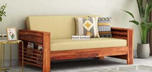 Brown Wooden Three Seater Sofa for Living Room, 7 Inch Clearance From Floor