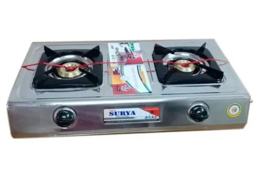 Rectangle Shaped Silver Polished Finish Stainless Steel Surya Two Burner Lpg Gas Stove Application: Industrial