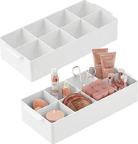 Rectangle White Plastic Material 8 Compartment Cosmetic Tray