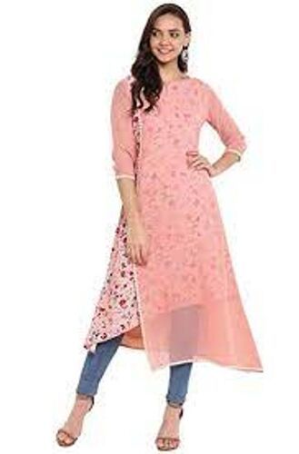 Elevator Ac Drive Skin Friendly Washable And Breathable Printed Pattern Pink Ladies Kurti