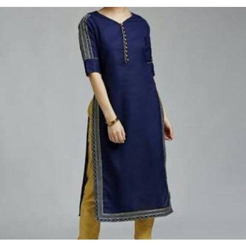 Trendy Stylish And 3/4 Sleeves Simple Pure Cotton Fabric Plain Ladies Kurti