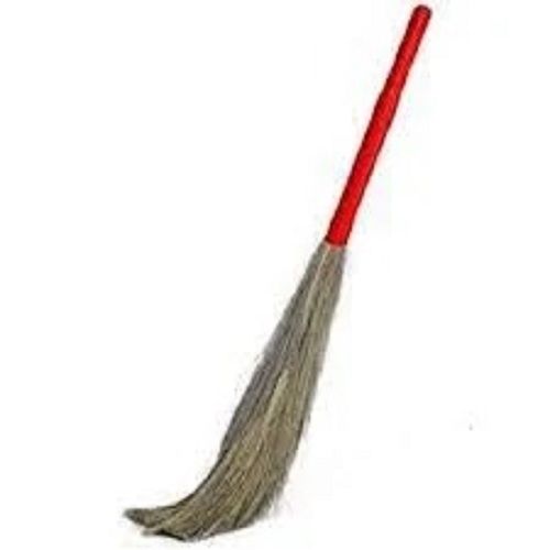 2.5 Feet Length Red Pvc Plastic Stick And Brown Soft Grass Broom